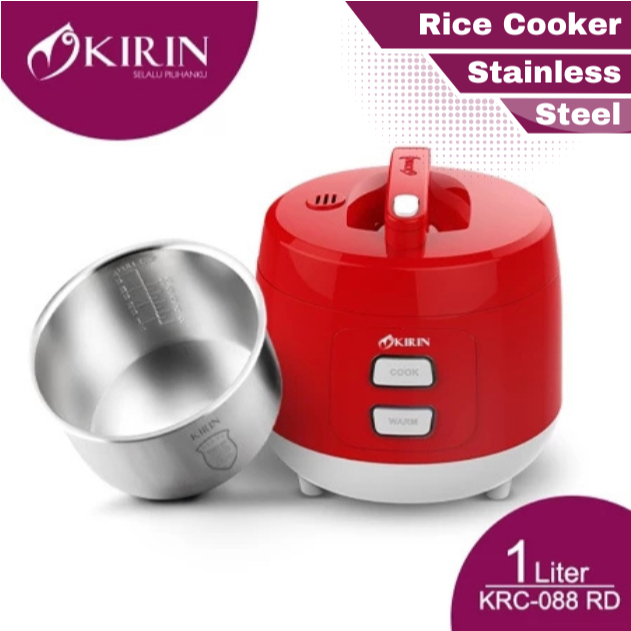 RICE COOKER MAGIC COM KIRIN KRC 088 RED MERAH 1 L LITER STAINLESS STEEL GARANSI PENANAK NASI