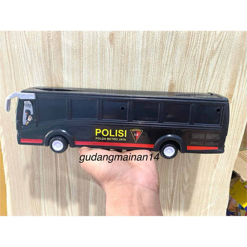Mainan Miniatur Bus Polisi Brimob Hitam Sedang