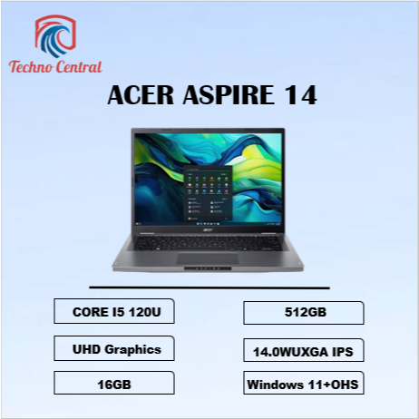 LAPTOP ACER ASPIRE 14 CORE I5 120U 16GB 512GB W11+OHS 14.0WUXGA IPS GRY