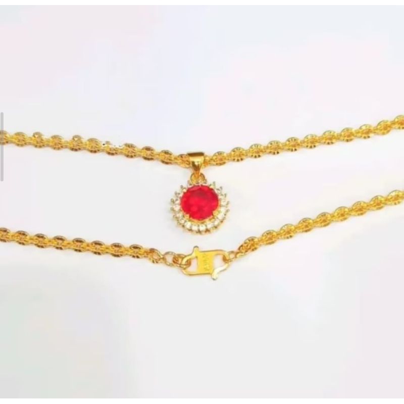 kalung pecah kopi liontin batu merah bulat wanita dewasa