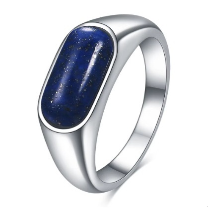 Cincin  Original Stainless Agate & Lapis Lazuli  Long Oval Stone  Tahan Karat