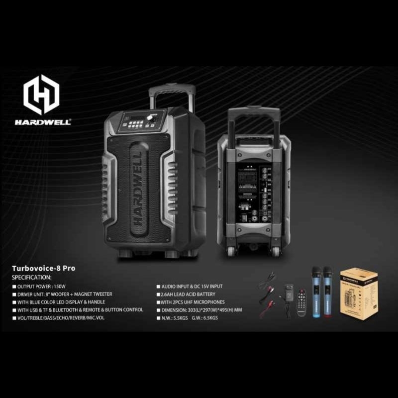 HARDWELL TURBOVOICE-8 PRO | speaker aktif | speaker portable 8 inc | speaker bluetooth | speaker bat