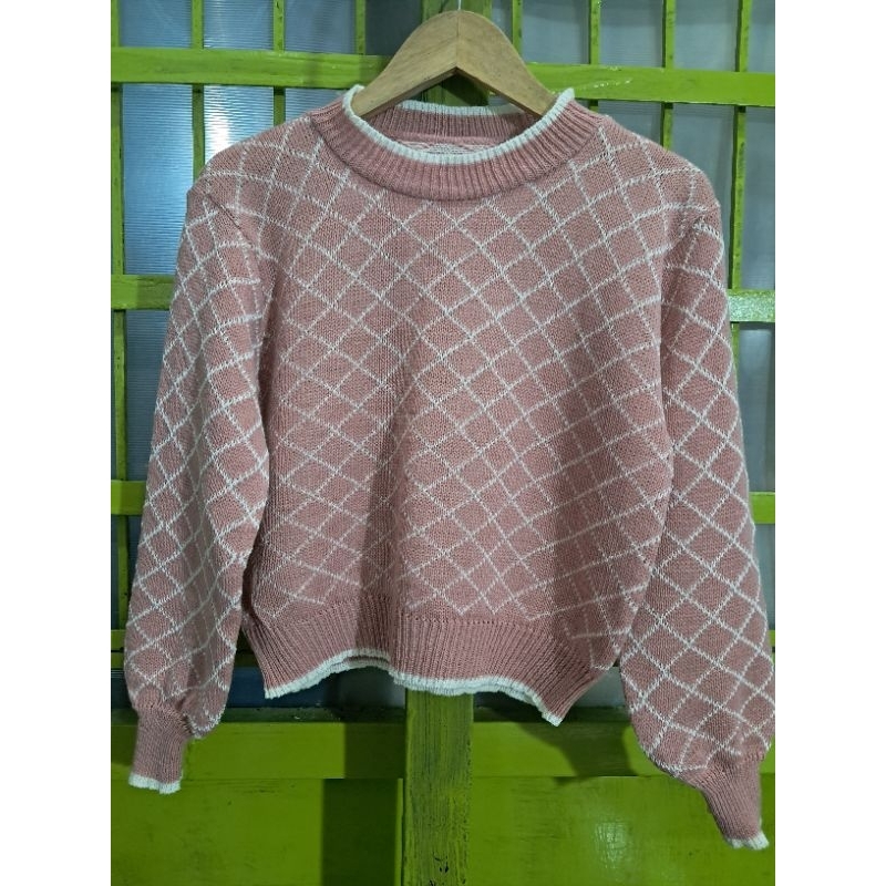 RAJUT MOTIF BLUS NOVIDO garis kotak