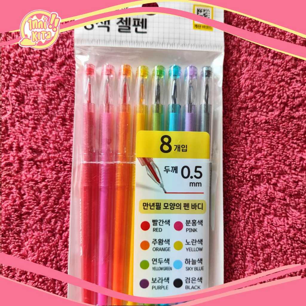 

Daiso Korea Pulpen Gel Isi 8 Warna Original Korea