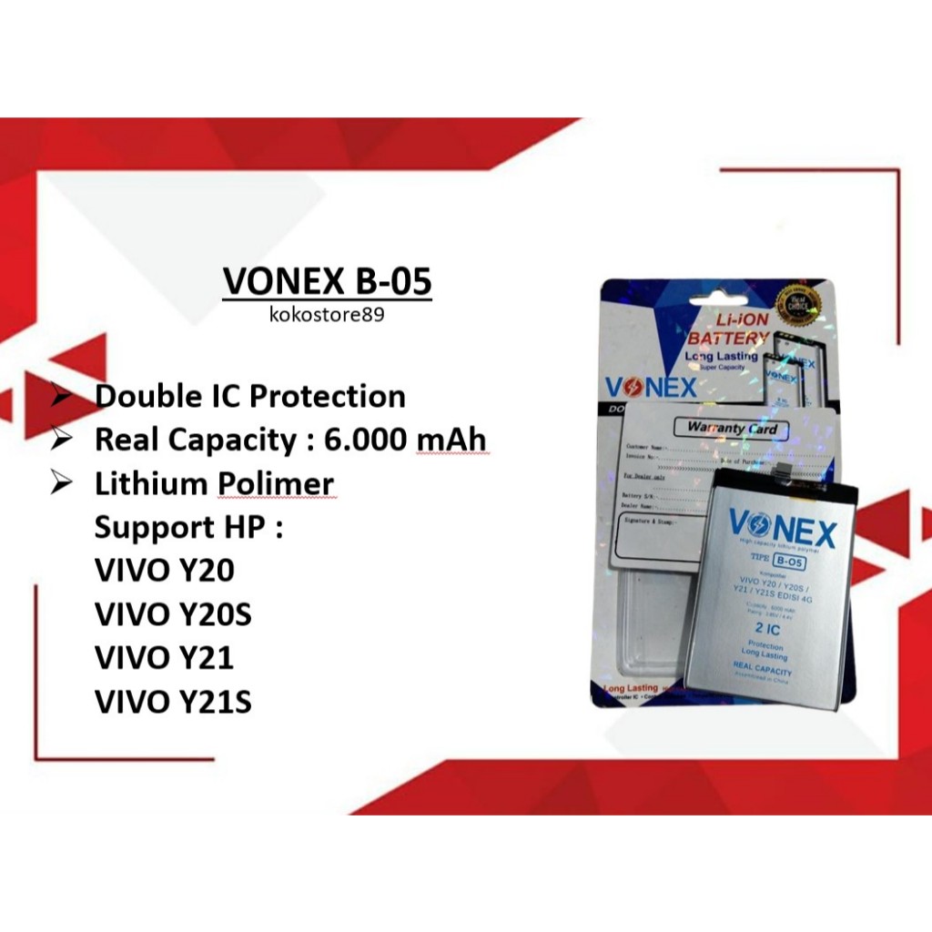 Baterai Double Power Vivo Y20 Y20S Y21 Y21S Vonex Original