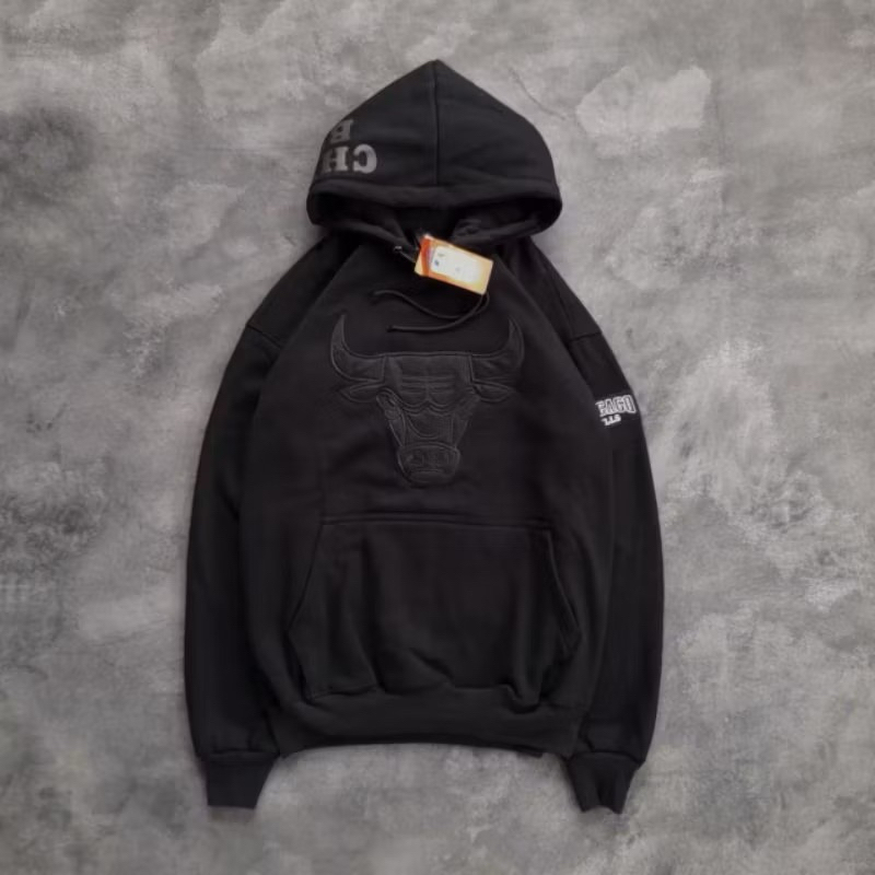 Jaket Sweater Hoodie CHICAGO BULLS Hitam Bordir Authentic Fulltag & Label