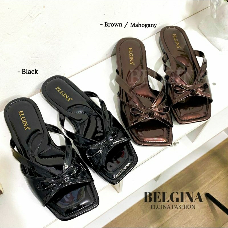 Sandal Wanita Kekinian Brown Mahogany Variasi Pita / Sandal Wanita Super Empuk Full Busa / Sandal wa