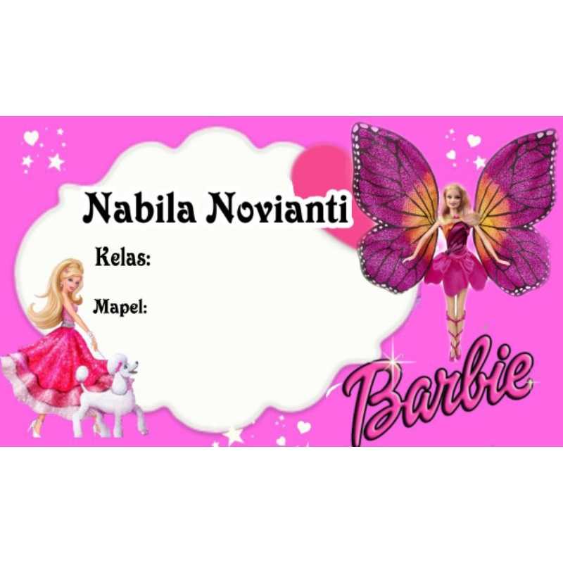 

(ISI 50 PCS) SUDAH ADA LEM STICKER LABEL BUKU SEKOLAH CUSTOM NAMA & FOTO MOTIF BARBIE