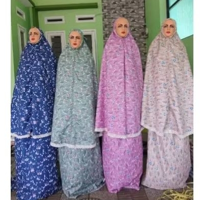 Mukena Dewasa jumbo Katun Micro Motif bunga-bunga , Ready Warna Coksu, Hitam , Sage , Denim