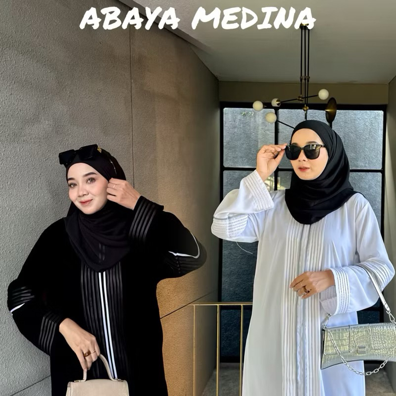 ABAYA MEDINA ALKHATIB COLLECTION HITAM DAN PUTIH BUSANA MUSLIMAH WANITA DRESS GAMIS PEREMPUAN