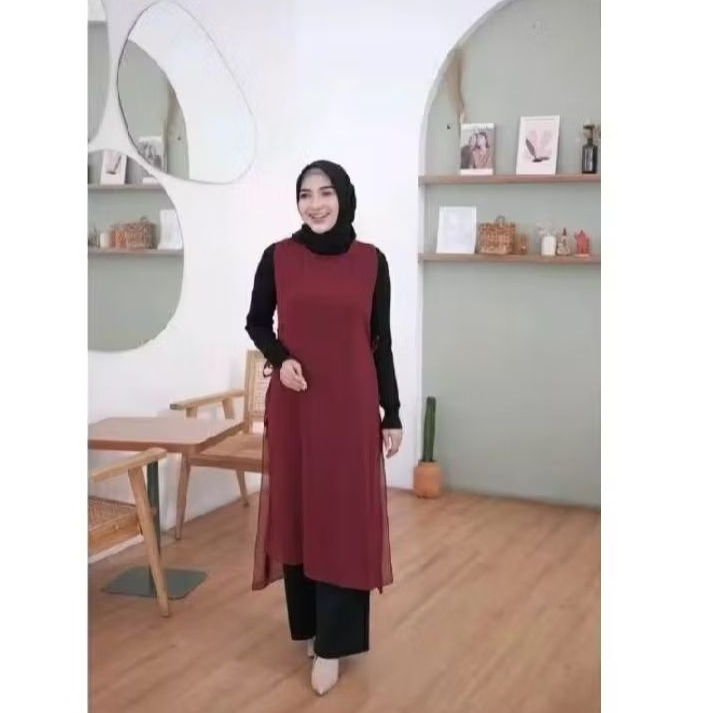 Outer Sojin Long Vest / Outer Kondangan Wanita / Rompi Polos Panjang / Vest Tali Panjang