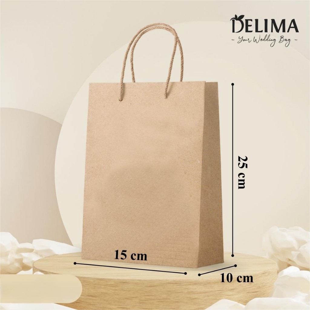 

[12 pcs] PAPER BAG COKLAT KRAFT POLOS READY STOCK - TAS SOUVENIR PERNIKAHAN UKURAN 15 x 25 x 10 CM