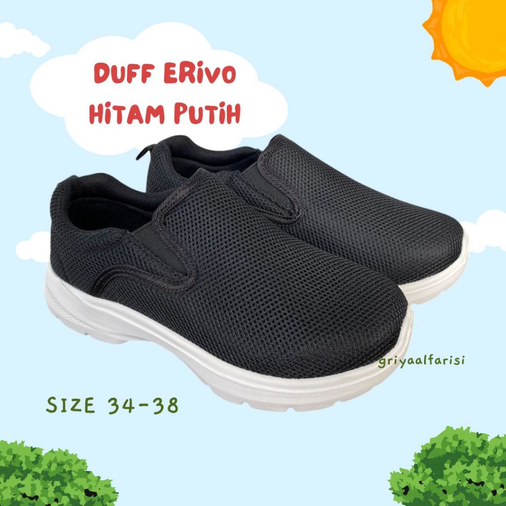 Griyaalfarisi Sepatu Slip On Anak Hitam Sepatu Sekolah Duff Hitam Erivo