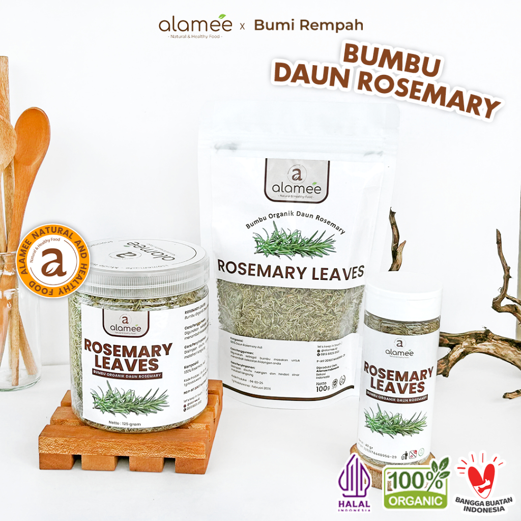 

ALAMEE Daun Rosemary Kering Dried Leaves Garnish Murni Asli Tanpa Campuran Bumbu Masakan Dapur 125g