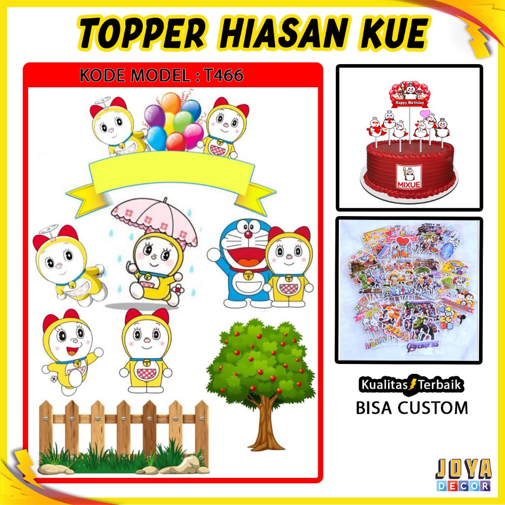 TOPPER KUE KARAKTER DORAEMON  , TOPPER CAKE DORAEMON , TOPER HAPPY BIRTHDAY , HIASAN KUE KARAKTER TT