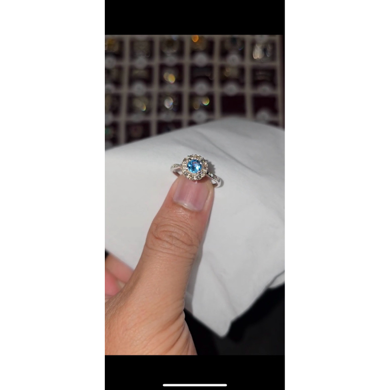 “JOHARA BERLIAN” cincin wanita berlian eropa batu blue topaz ring perak