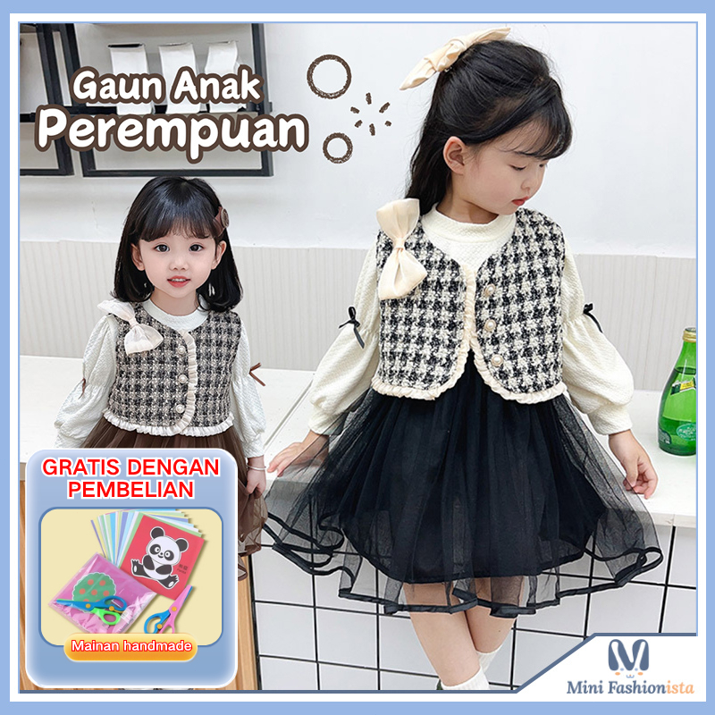 Dress anak perempuan import   Baju gaun Pita Kupu-kupu TutuTebal Lengan Balon pesta anakperempuan 1-