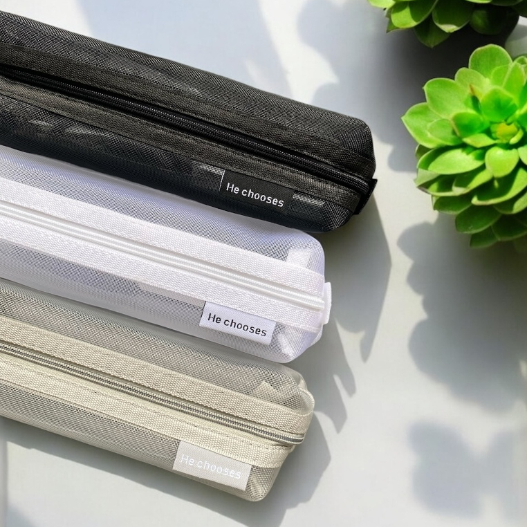 

Kotak Pensil Transparant Rectangle Portabel Tempat Pensil Jaring Resleting Stationery