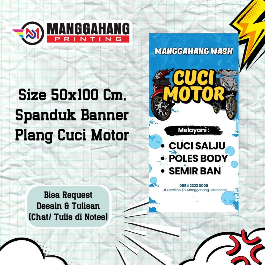 SPANDUK BANNER CUCI MOTOR BISA COSTUM DESAIN