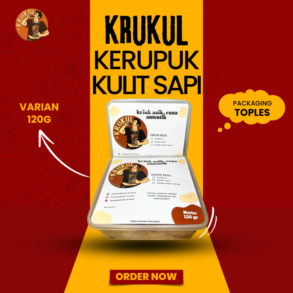 

Krukul kerupuk kulit sapi varian rasa 120gr Snack Kerupuk Kulit Sapi Halal