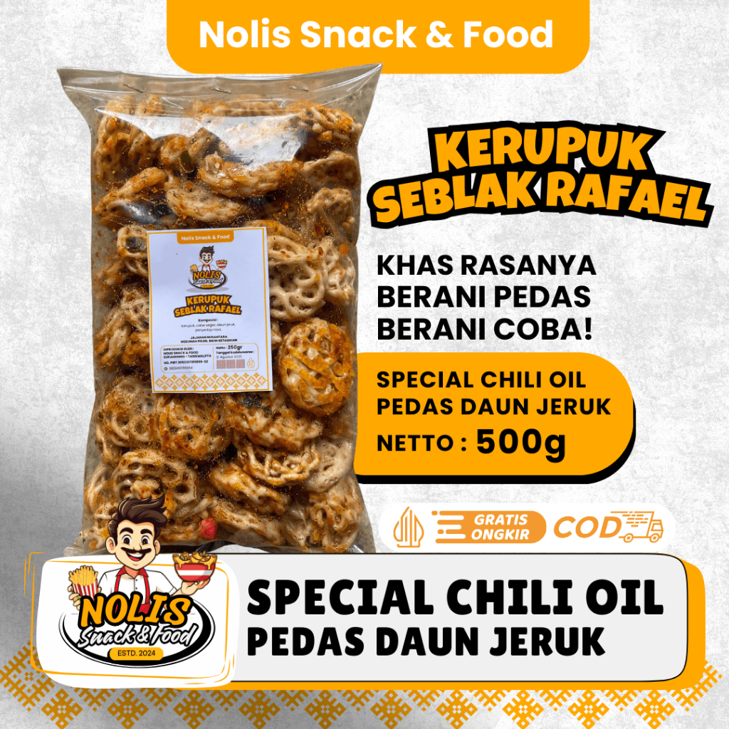 

500gr - Kerupuk Seblak Rafael Special Pedas Chili Oil [NOLIS SNACK & FOOD]Sebring Seblak mawar Putih