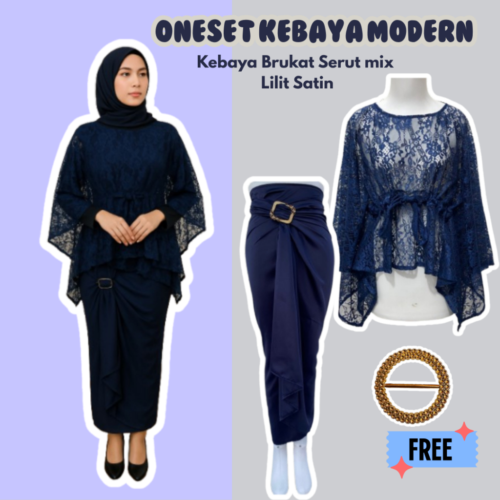 Setelan Outfit Atasan Fashion Satu Set Brukat Kerut Bundling Lilit Satin Free Ring Outer brokat cape