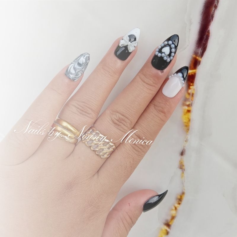 ( FREE LEM GEL+ CAIR ) Kuku Palsu Simpel Black White / Kuku Palsu Wedding