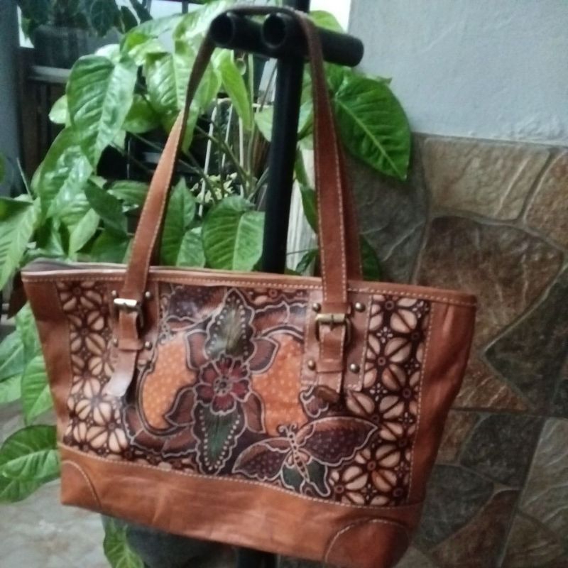 tas cangklong wanita bahan kulit batik printing/tas wanita kulit sapi