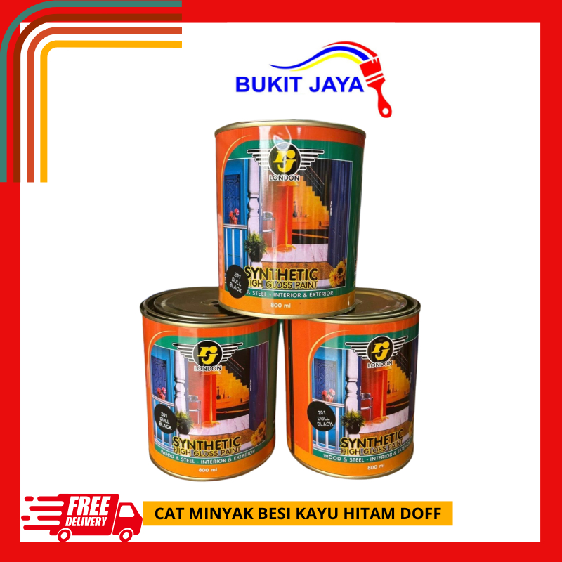 CAT MINYAK KAYU DAN BESI RJ LONDON SYNTETIC / HITAM DOFF/