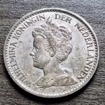 Koin Perak 1 Gulden Wilhelmina 1917 (Tahun Jarang)
