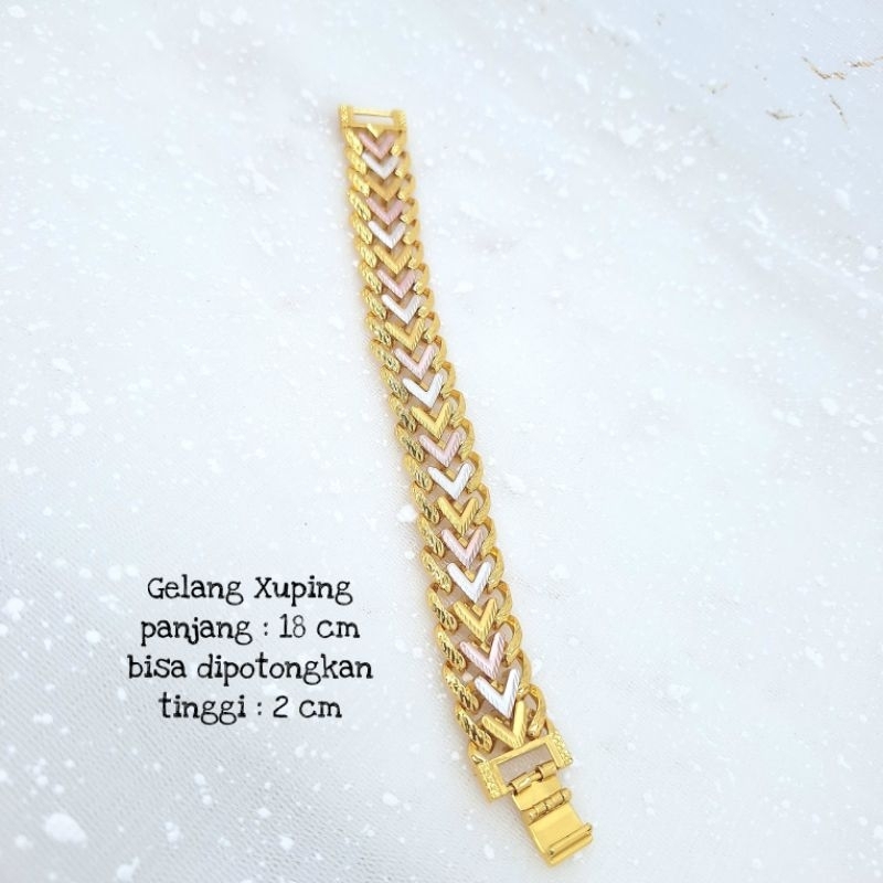 Gelang Lipan Model V warna 3 dimensi gold rosegold dan silver. bahan lapis mas merk Yaxiya