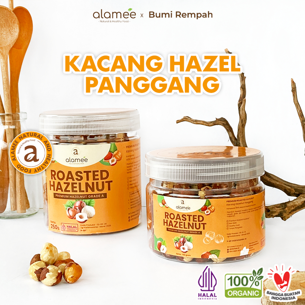 

ALAMEE Kacang Hazelnut Panggang Hazelnut Roasted Cemilan Sehat Rendah Kalori Kacang Kemiri 250gr