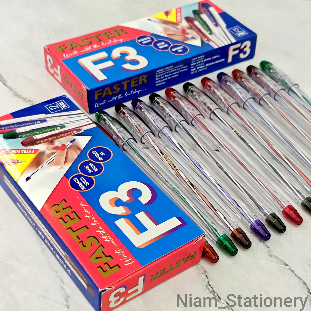 

Azka_Niam Azka_Niam SELUSIN ( 12 PCS ) Ballpoint Bolpen Faster F3 0.5 mm Pulpen Faster F3 0.5mm