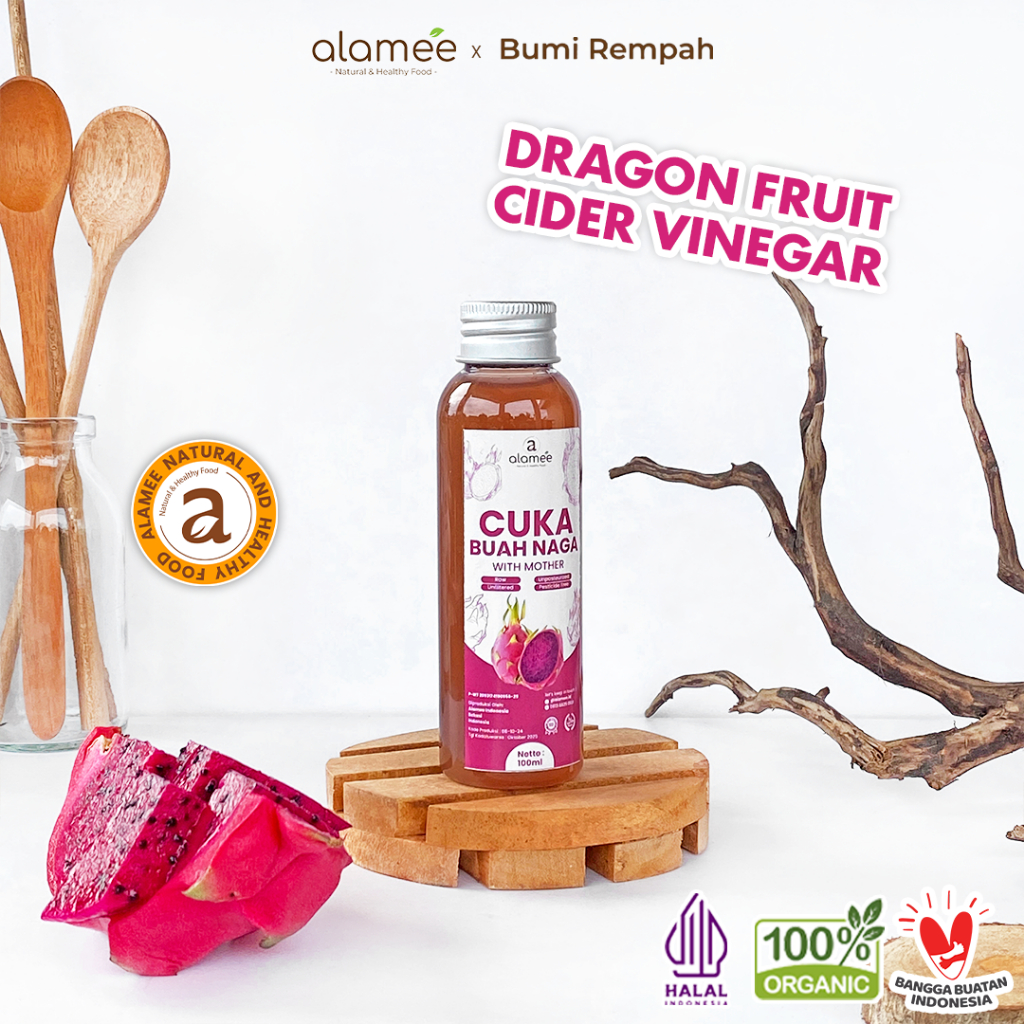 

ALAMEE Cuka Buah Naga Organik Dragon Fruit Cider Vinegar With Mother Fermentasi Probiotik 100ml