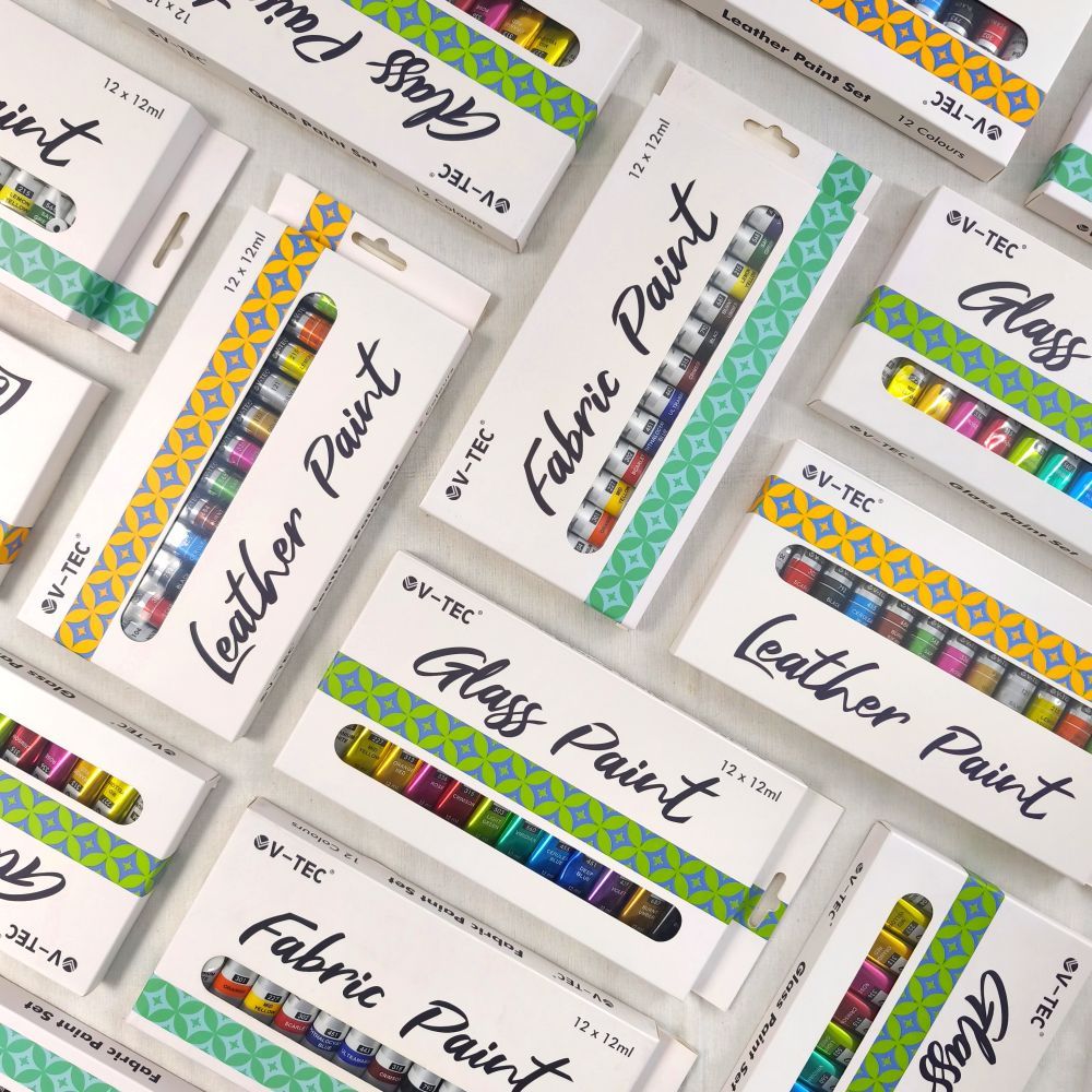 

V-TEC Fabric Glass Leather Paint Set 12 Warna 12ml / Cat Lukis Set Media Kain Kaca Kulit FPC-9012 GPC-8012 LPC-1012