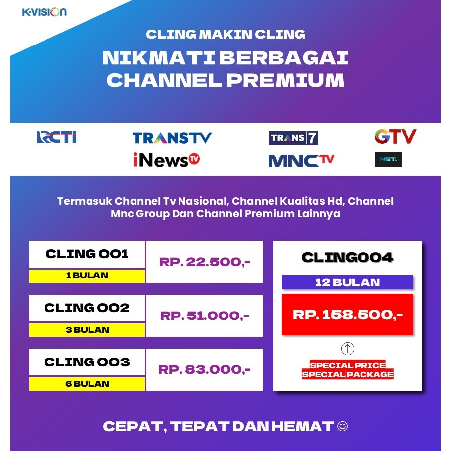 Paket K-Vision Cling 1 Bulan sampai 12 Bulan