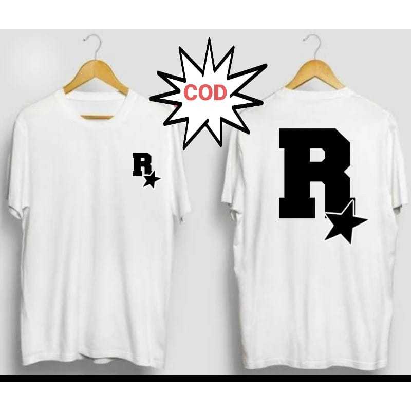kaos inisial nama huruf R star unisex | kaos baju inisial nama huruf H star pria wanita