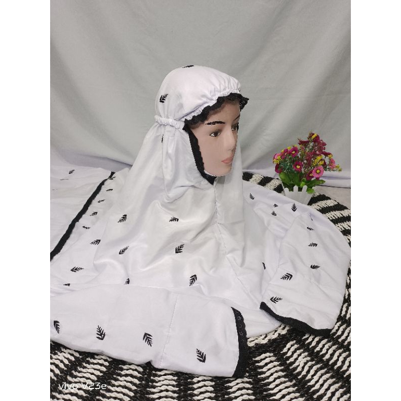 Mukena lajuran | terusan dewasa motif tabur daun