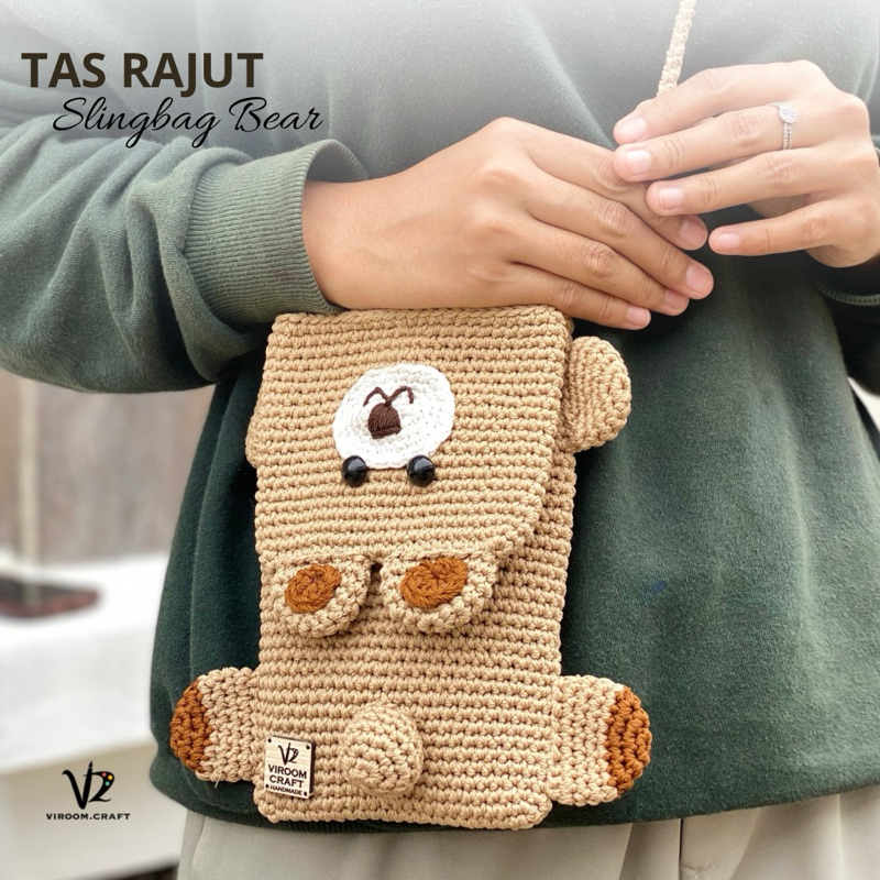 Slingbag Hp Rajut Karakter Beruang | Tas Rajut | Slingbag Hp | Tas Hp | Rajut Handmade | Tas HP Raju