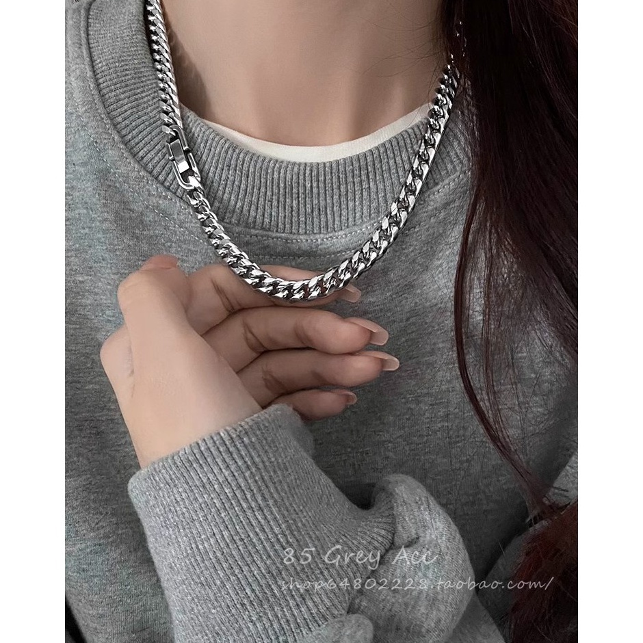 KODE E58A Titanium Silver Chain Necklace  tgd23 kalung rantai asli original anti karat style skena s