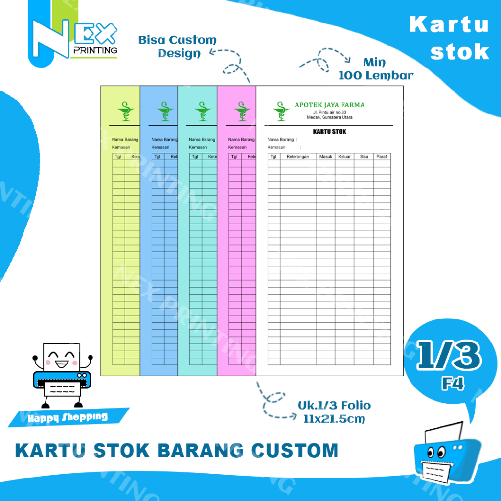 

Kartu Stok Barang 1/3 Folio untuk cek stok barang toko apotik klinik dan lain lain