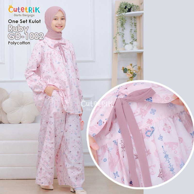 (8-14 tahun) GD 1002 Ruby Baju Muslim One Set Setelan Blus Tunik Kulot Anak Remaja Cutetrik Katun Pi