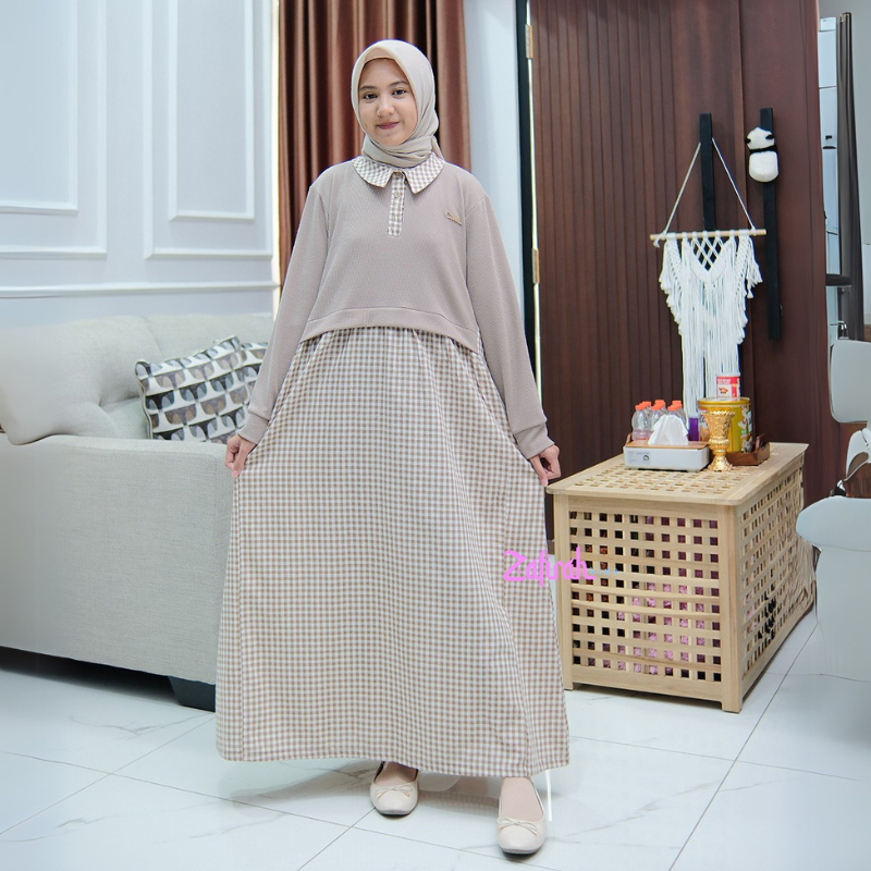 EXCLUSIVE GAMIS ANAK PEREMPUAN RAINA DRESS MOTIF KOTAK BAJU MUSLIM ANAK TANGGUNG KEKINIAN ZAFIRAH