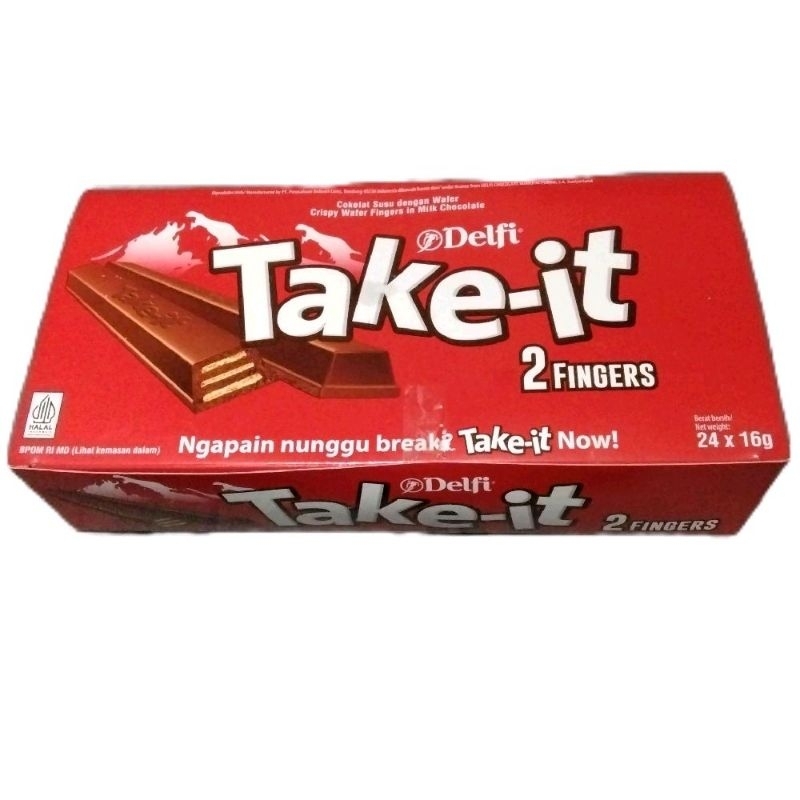 

Delfi Take-it 2 Finger Cokelat Susu dengan Wafer Net Weight 24x16gr - Snack Coklat
