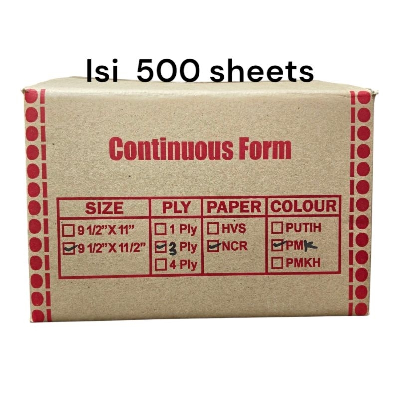 

CONTINUOUS FORM 9 1/2" X 11/2" 3 ply putih merah kuning 1 karton