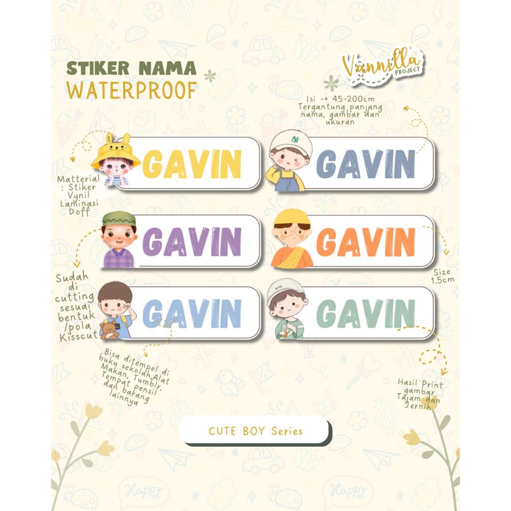 

Stiker Kiss Cut BOY SERIES Stiker Label Nama Waterproof Tahan Air