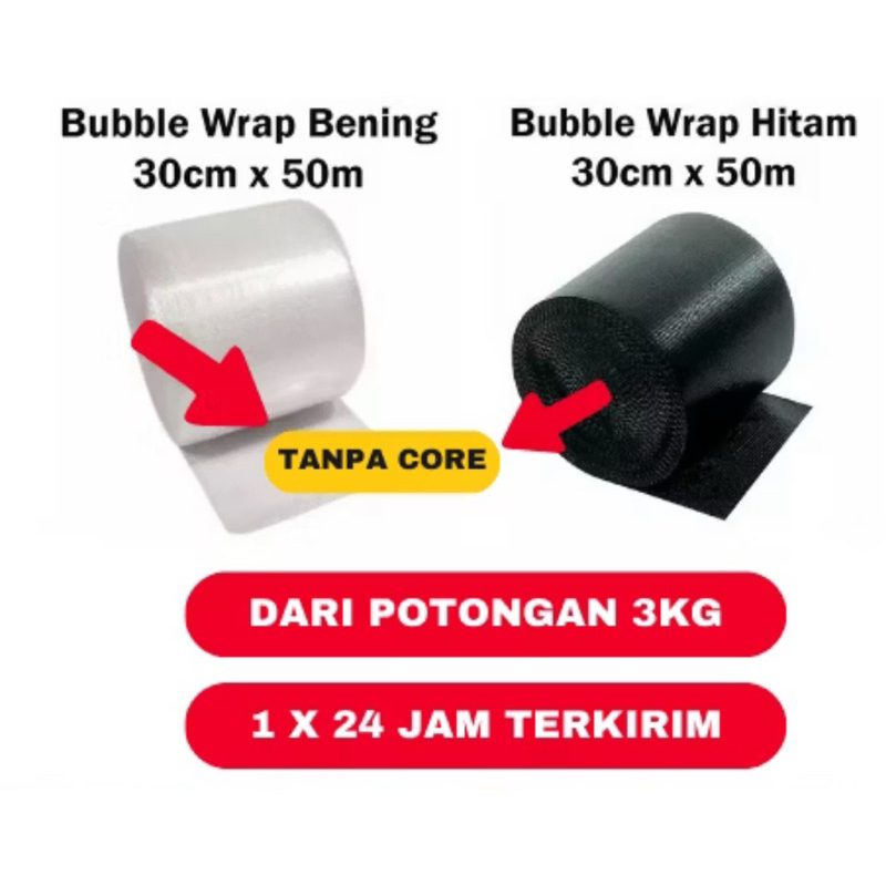 

Bubble Wrap 30cm x 50m Tebal Premium Bening Hitam Murah