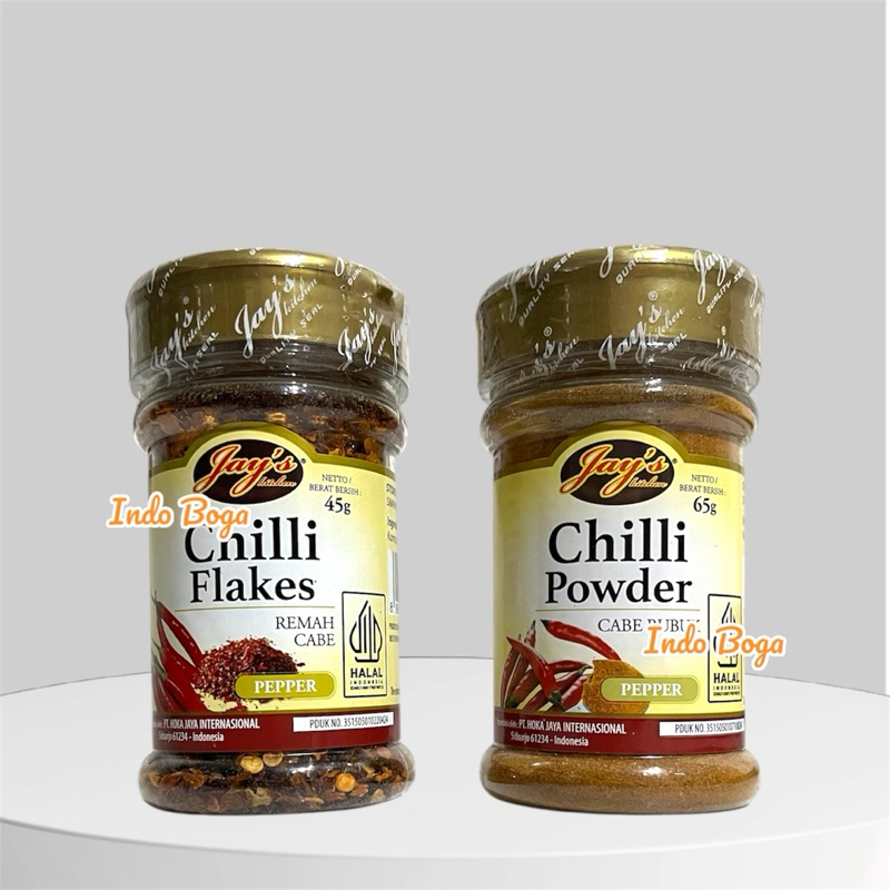 

Jays chili flakes & chilli powder jay’s cabe bubuk halus / bubuk cabai kasar