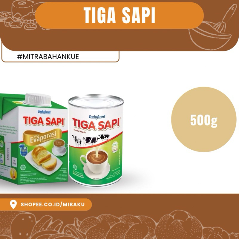 

Tiga Sapi Susu Evaporasi & Krimer Kental Manis 500 g – Indoofood, Cocok untuk Kue, Roti & Minuman