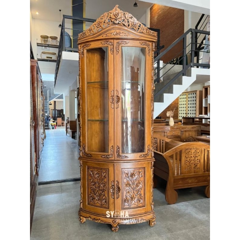 Almari/Lemari Pajangan Piala Buku 100% Kayu jati Free Kaca